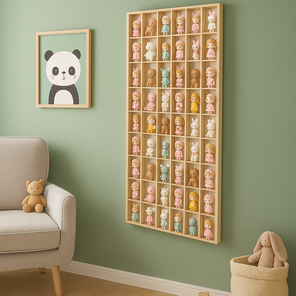 Raft organizator din lemn Montessori, Zola, pentru jucarii, 54 compartimente, 104 x 46 x 4.5 cm Raft organizator din lemn Montessori, Zola, pentru jucarii, 54 compartimente, 104 x 46 x 4.5 cm